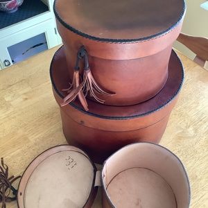 Genuine leather nesting hat boxes